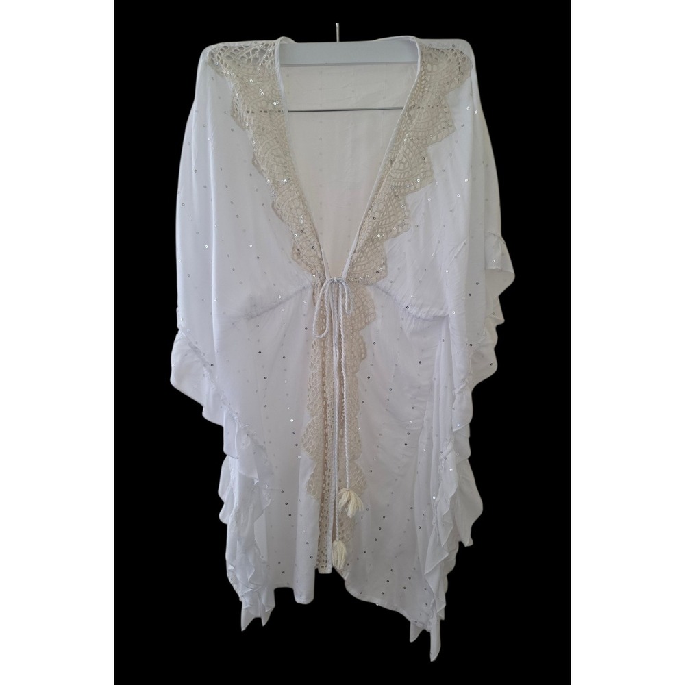 Calzedonia Boho Cottagecore White Gold Sparkles Soft‎ Cover Up